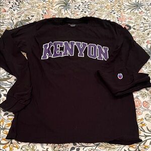 Black Long Sleeve Champion Shirt with Purple Kenyon College Logo